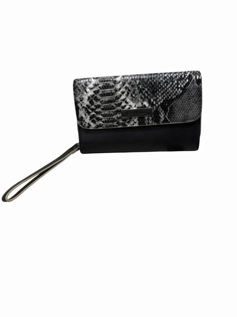 Vera Bradley Black Snakeskin Women's Wristlet Wallet Zip & Snap Closure